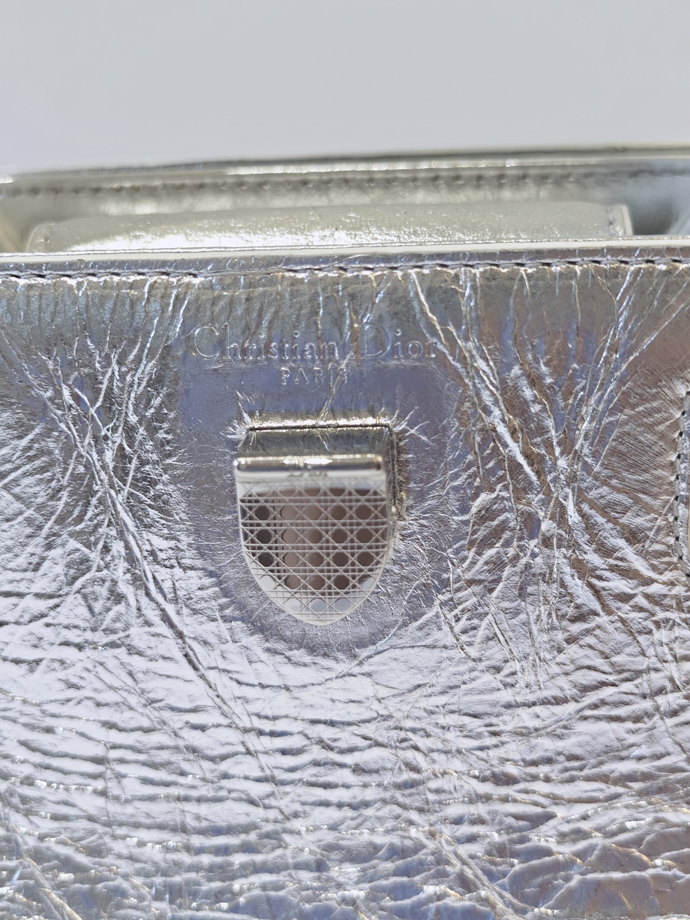 Christian Dior Silver Crinkle Leather Mini Diorever Bag - Picture 6 of 12